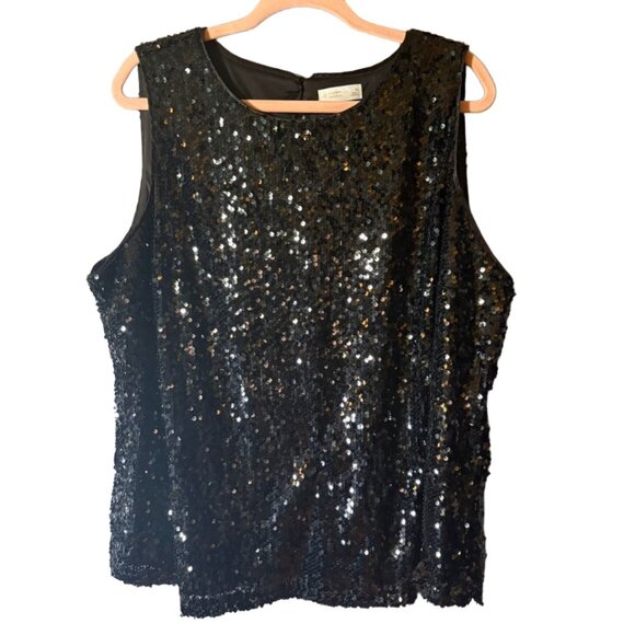 LC Lauren Conrad Tops - LC Lauren Conrad Black Sequin Tank Top 1X Sleeveless Party Top
